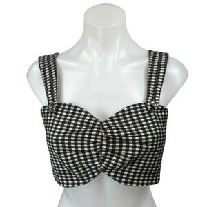 Framed Black White Checkered Plaid Sleeveless Sweetheart Neck Crop Tank Top 8